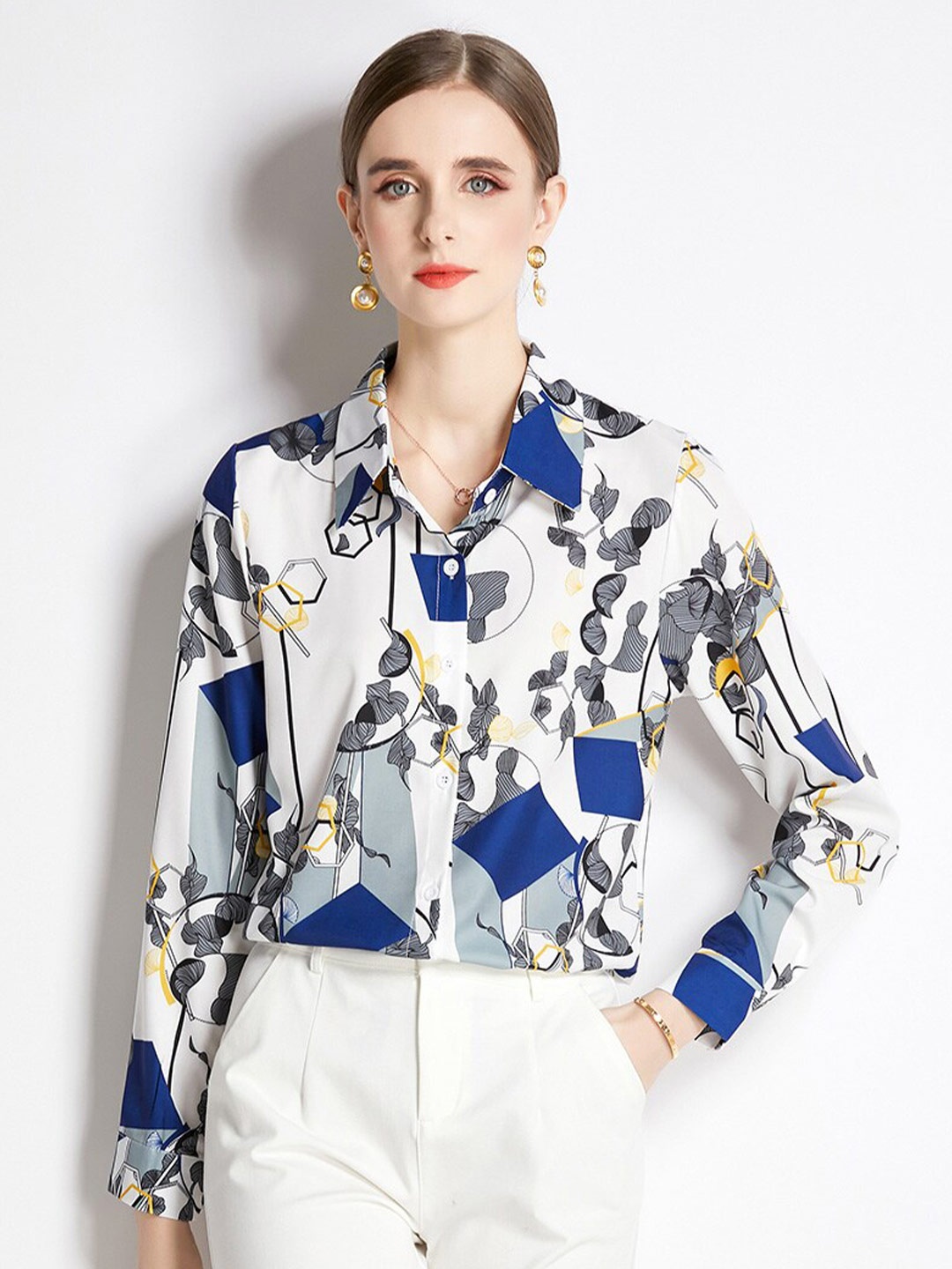 JC Collection Printed Spread Collar Casual Shirt, White