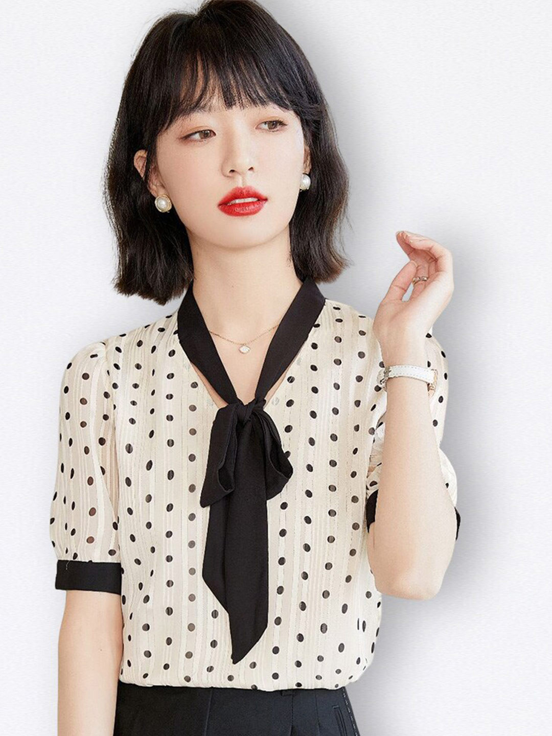 

JC Collection Polka Dots Printed Top, Beige