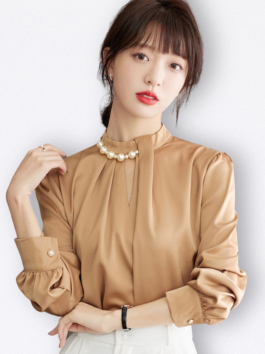 

JC Collection High Neck Long Sleeves Regular Top, Khaki