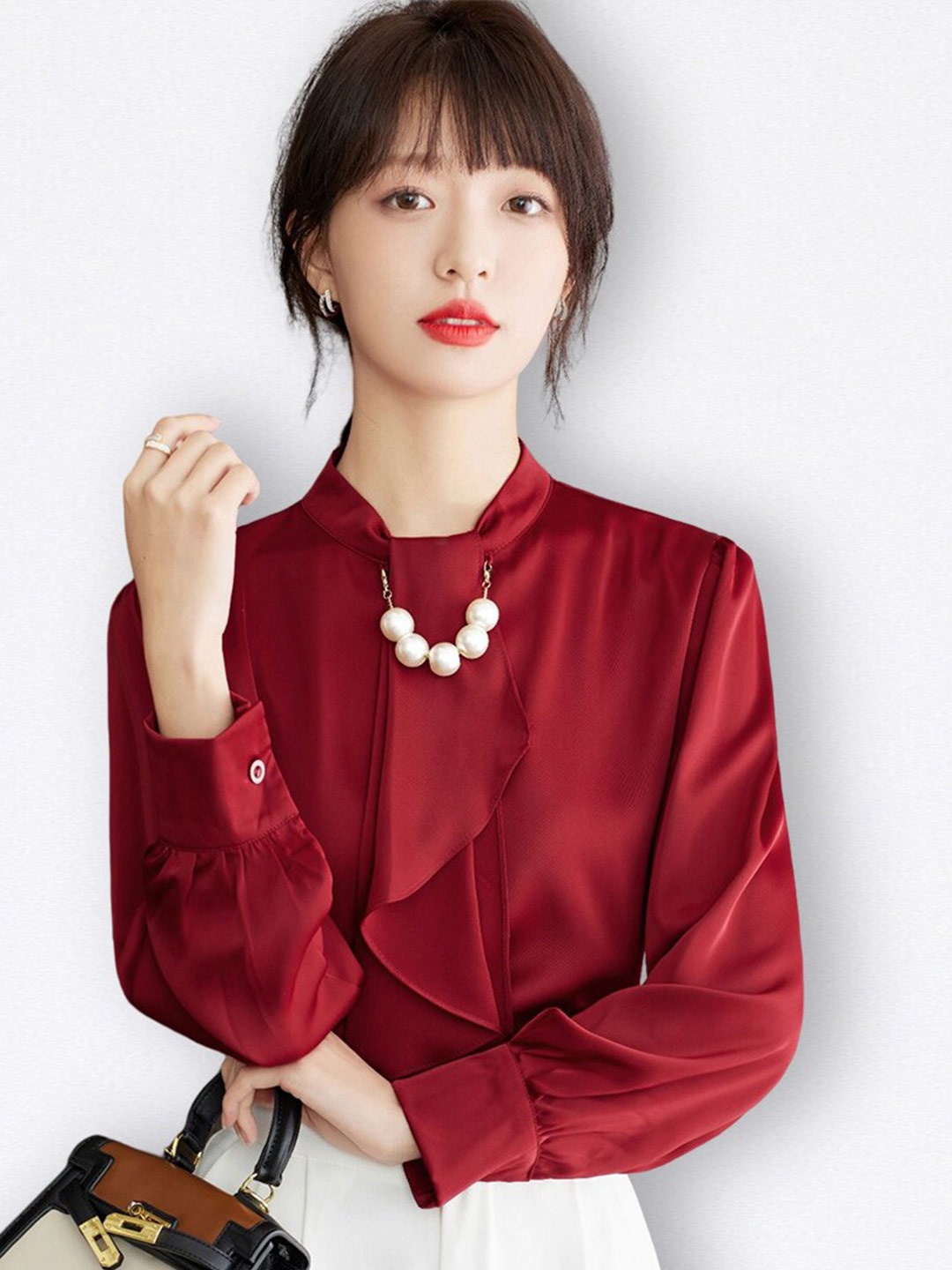 

JC Collection Tie-Up Neck Shirt Style Tops, Red