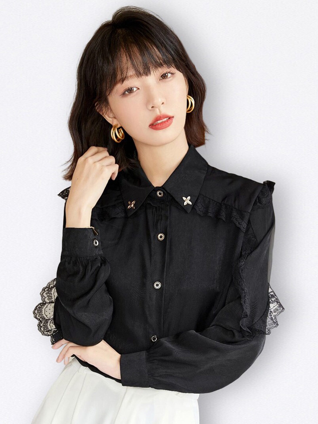 JC Collection Spread Collar Casual Shirt, Black