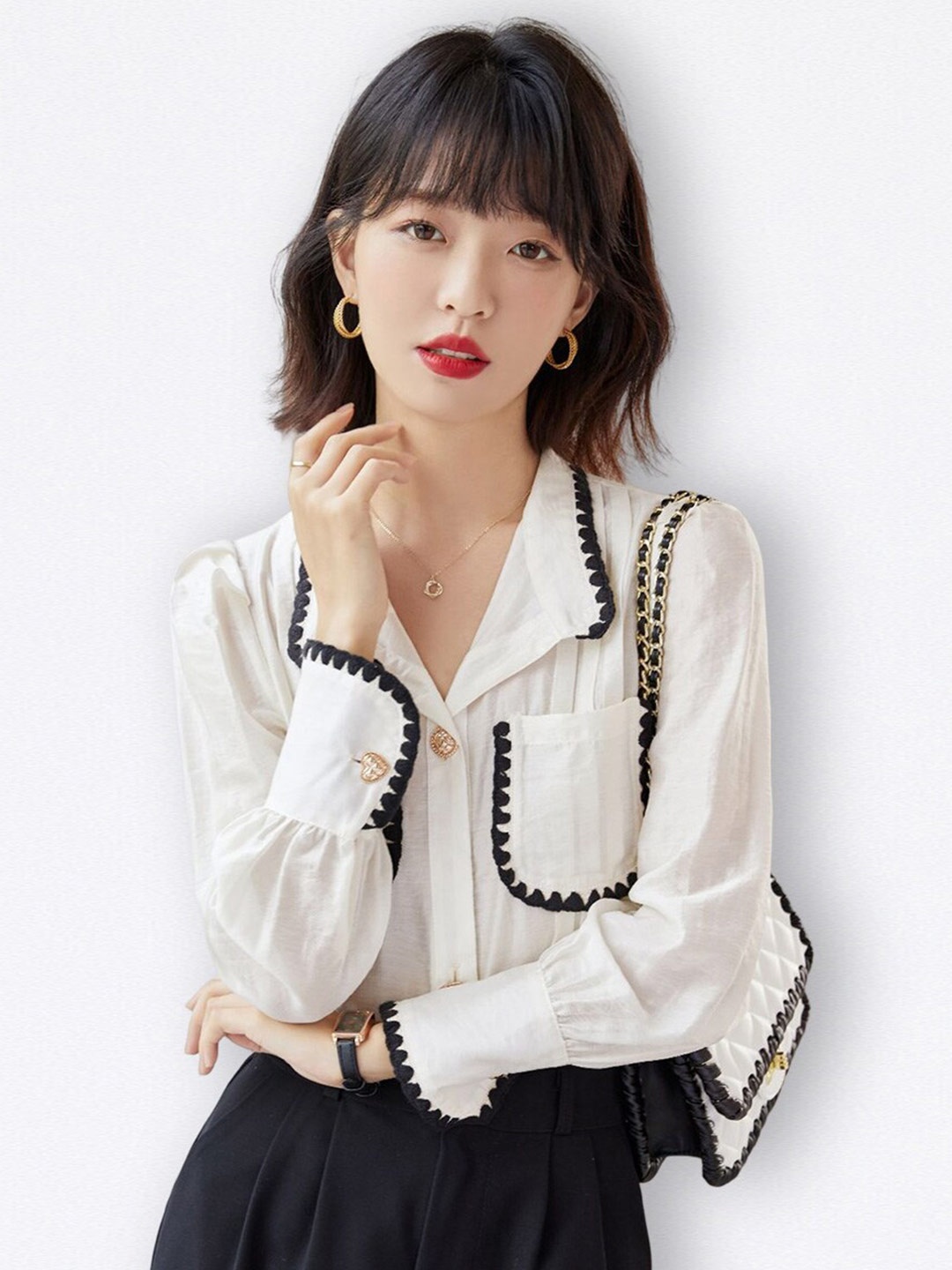 

JC Collection Above The Keyboard Collar Casual Shirt, White