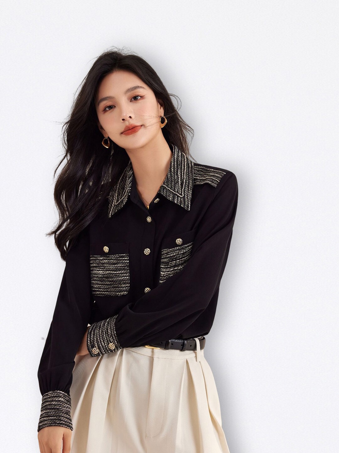 

JC Collection Spread Collar Casual Shirt, Black