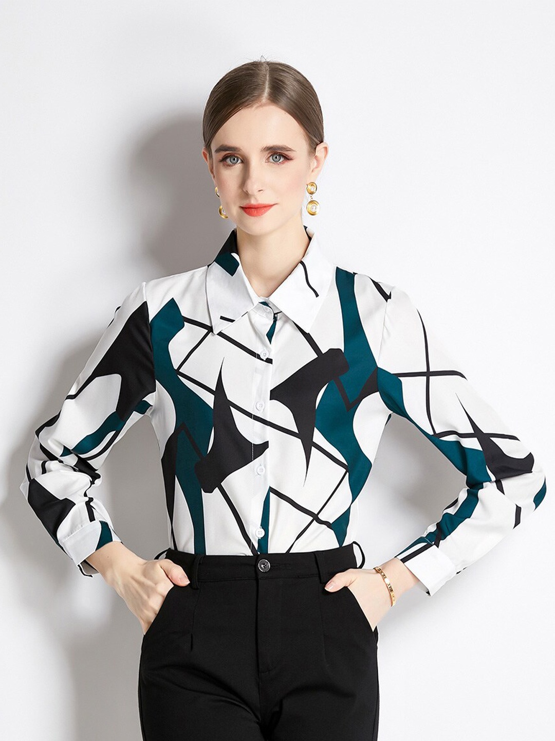 

JC Collection Geometric Printed Casual Shirt, Off white