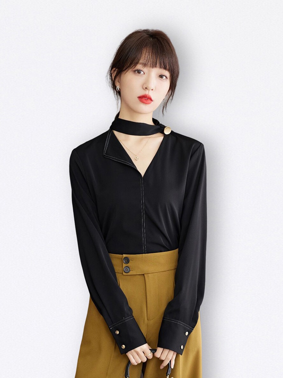

JC Collection High Neck Long Sleeves Regular Top, Black
