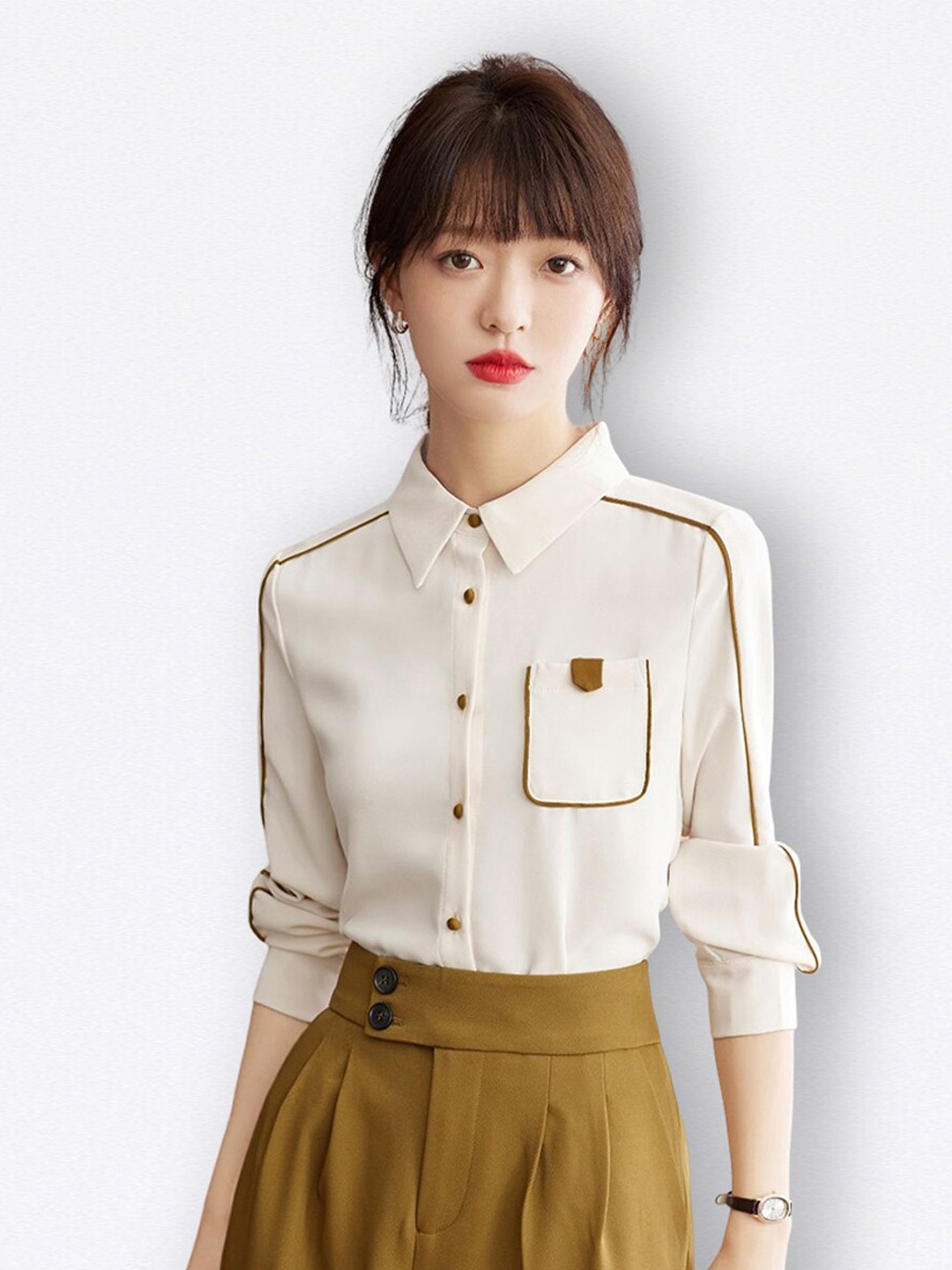 

JC Collection Spread Collar Casual Shirt, Off white