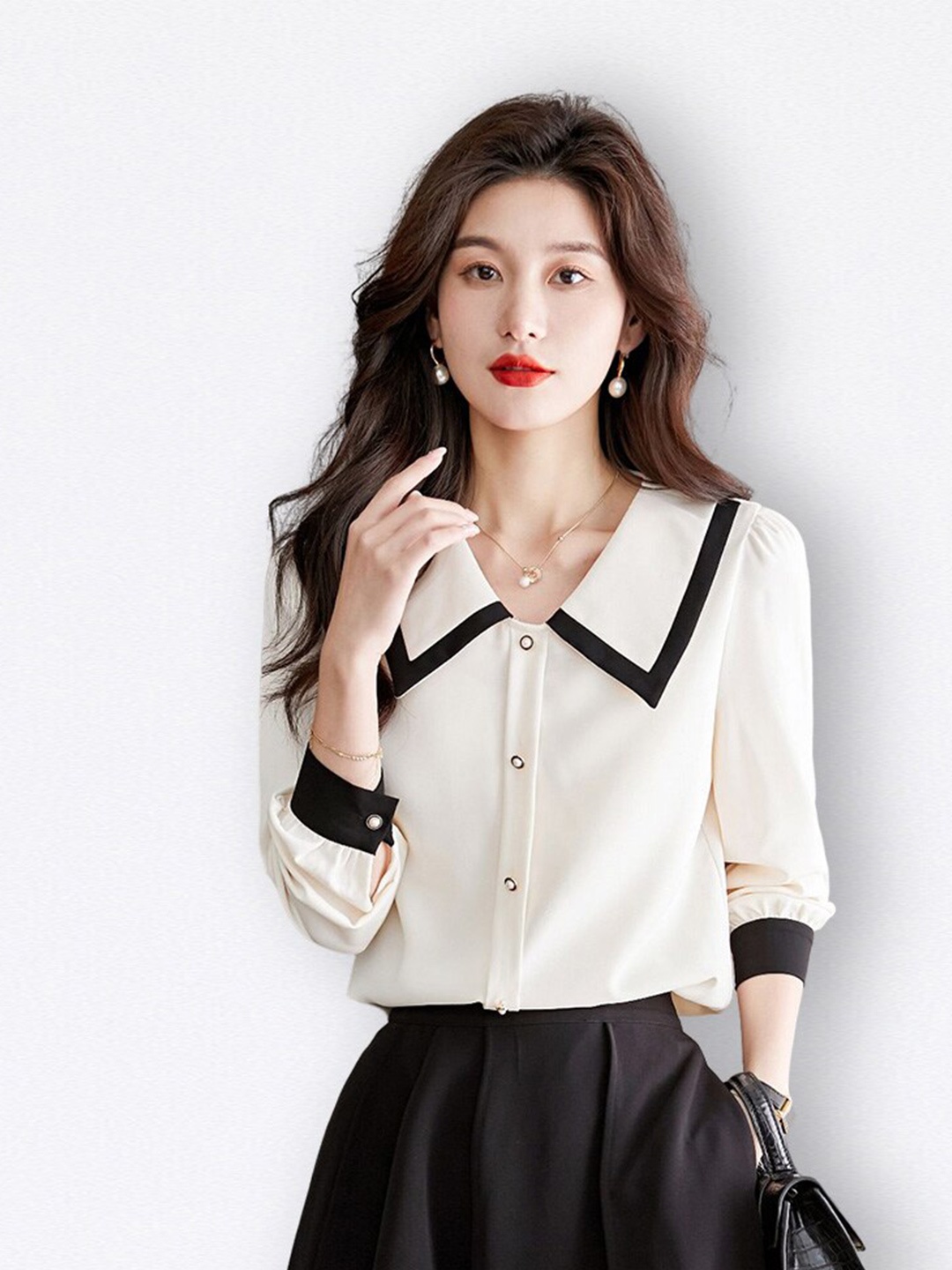 

JC Collection Above The Keyboard Collar Casual Shirt, Off white