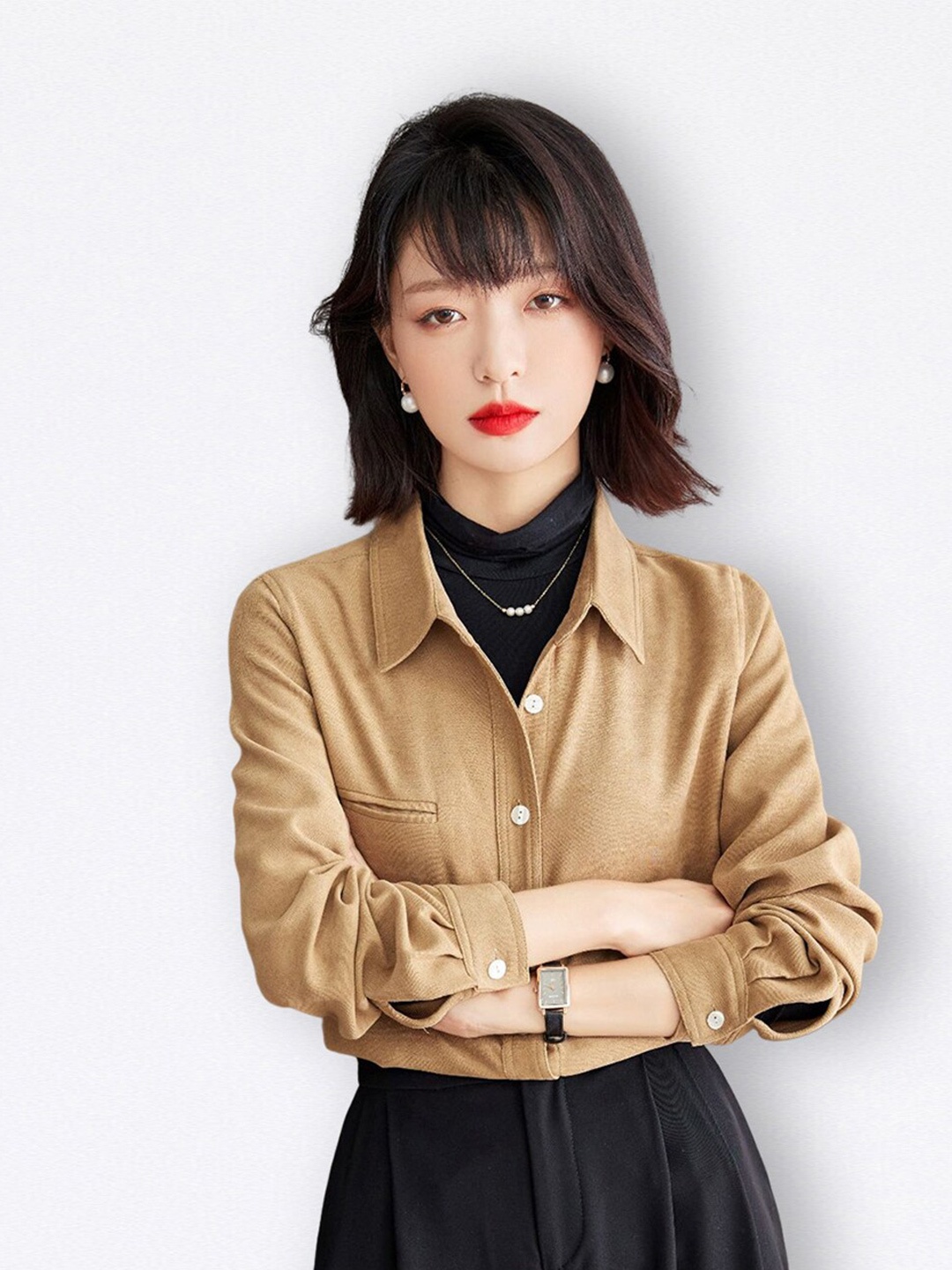 

JC Collection Spread Collar Casual Shirt, Khaki