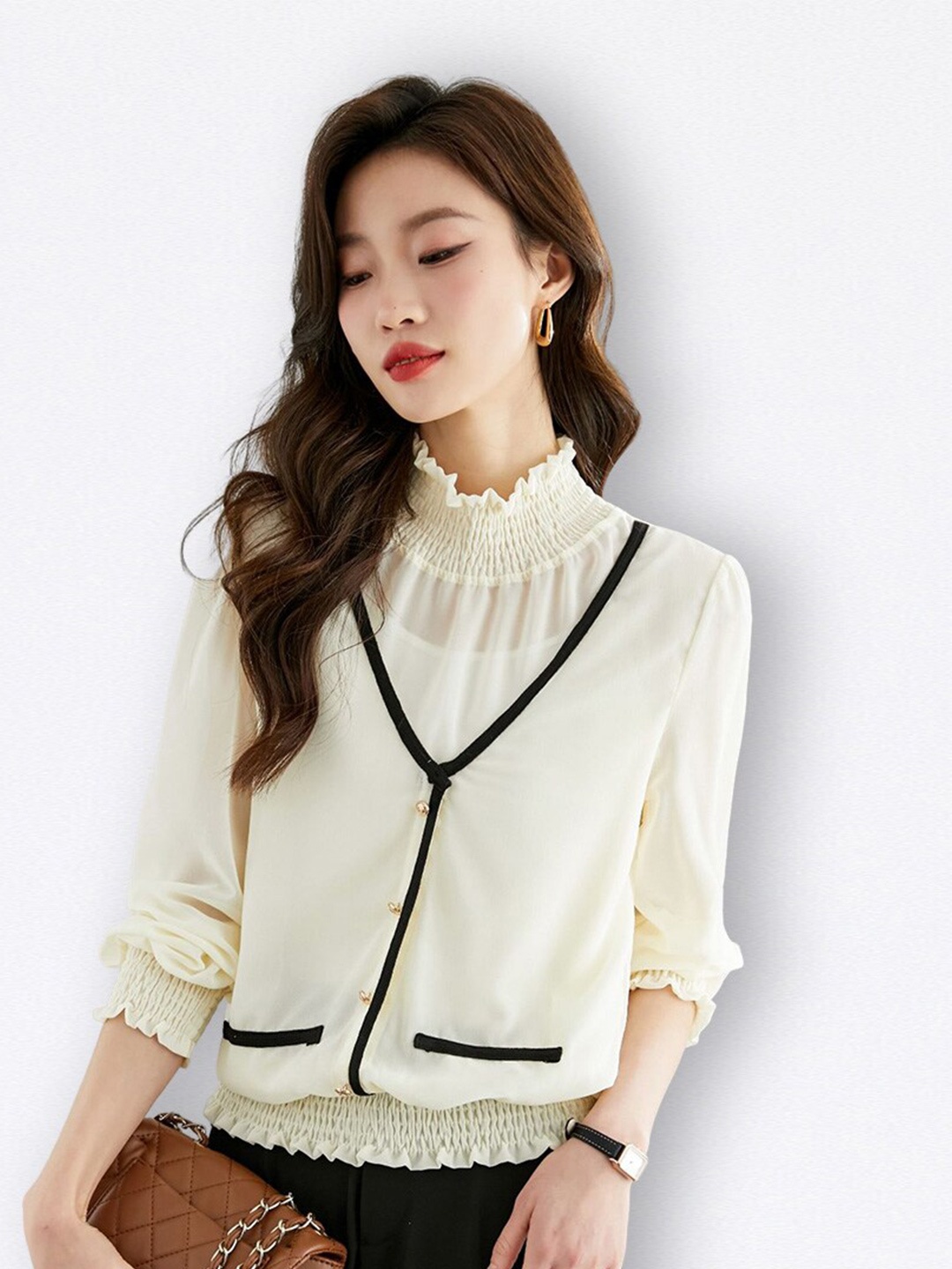 

JC Collection High Neck Long Sleeves Regular Top, Beige