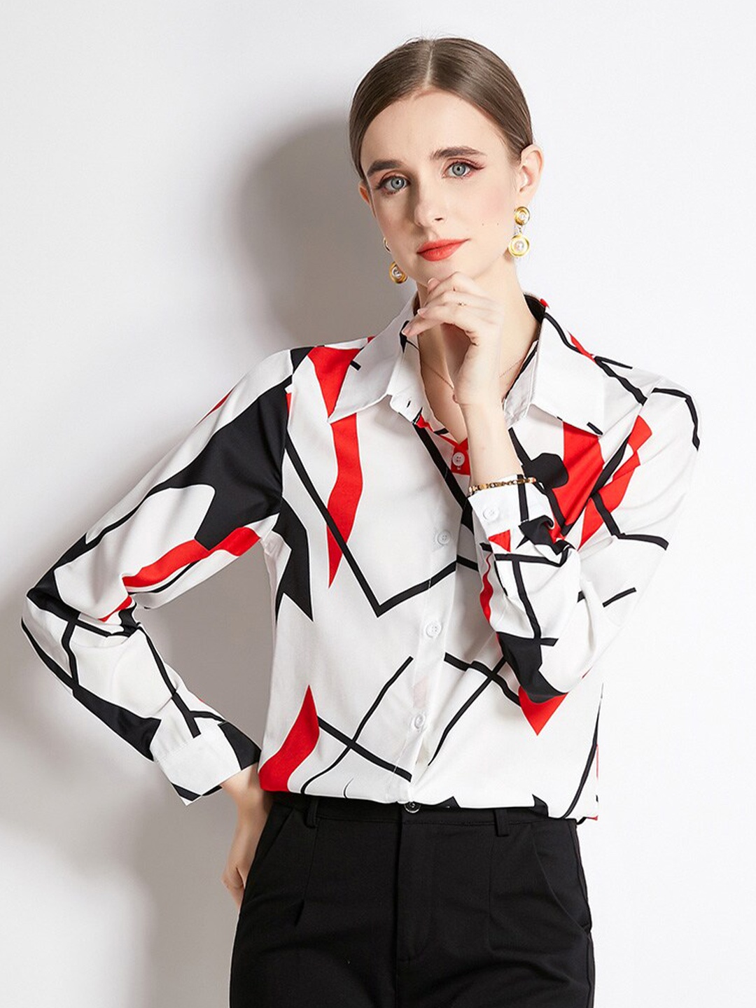 

JC Collection Geometric Printed Casual Shirt, White