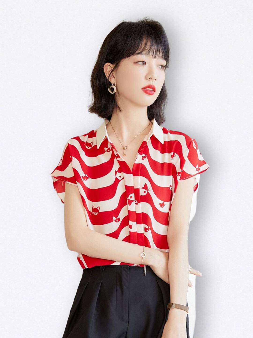 JC Collection Printed Spread Collar Casual Shirt, Red