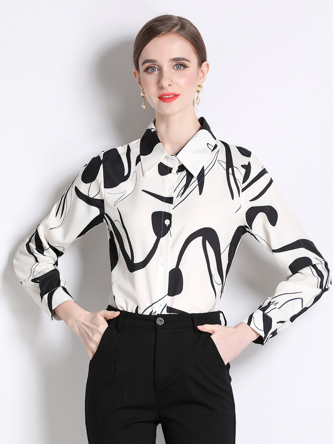 

JC Collection Printed Spread Collar Casual Shirt, White