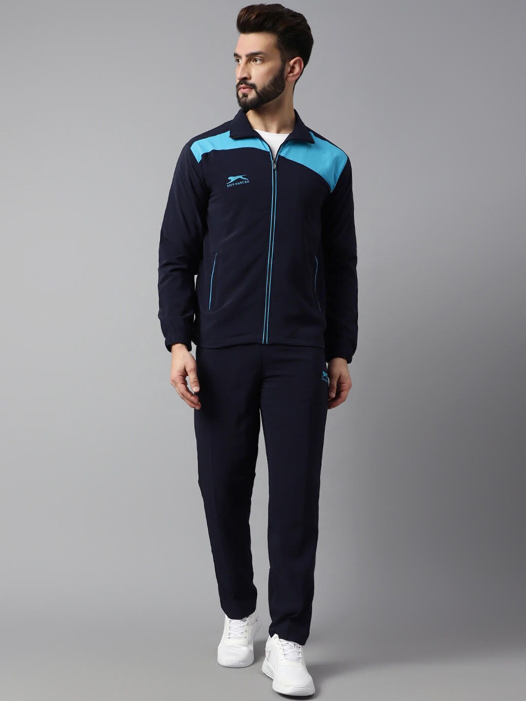 

Shiv Naresh Men Colourblocked Cotton Tracksuits, Navy blue