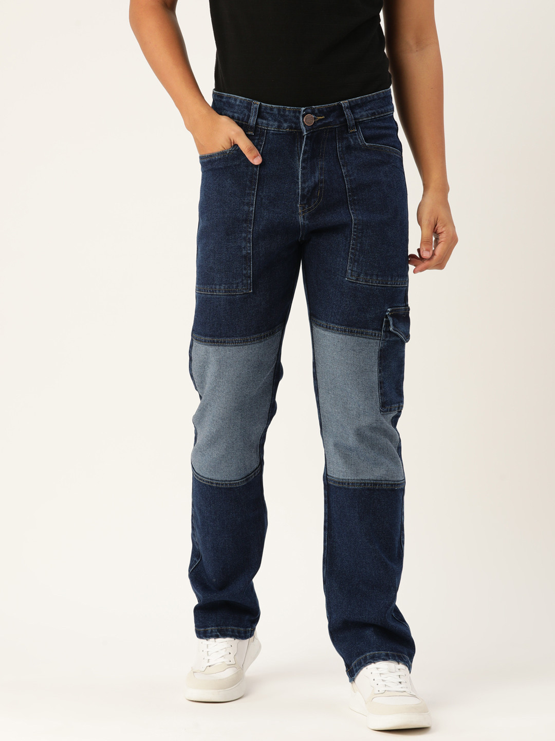 

PARIS HAMILTON Relaxed Fit Heavy Fade Colourblocked Stretchable Jeans, Blue