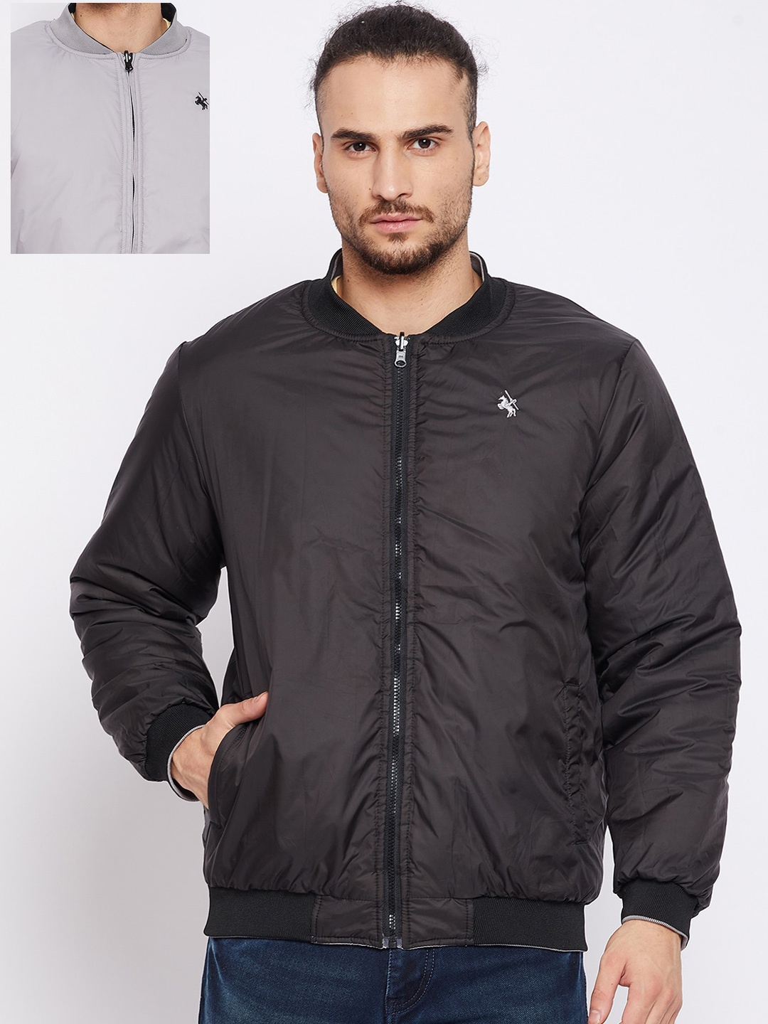 Cantabil Men Reversible Bomber Jacket, Grey