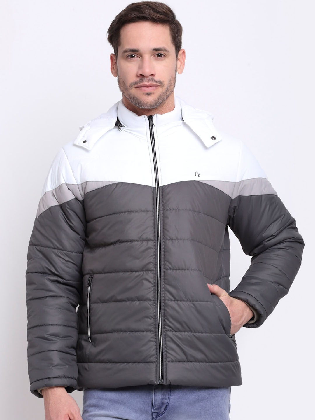 

Cantabil Men Colourblocked Lightweight Puffer Jacket, Grey