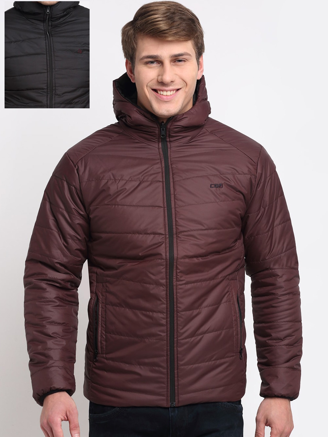 

Cantabil Men Reversible Puffer Jacket, Maroon