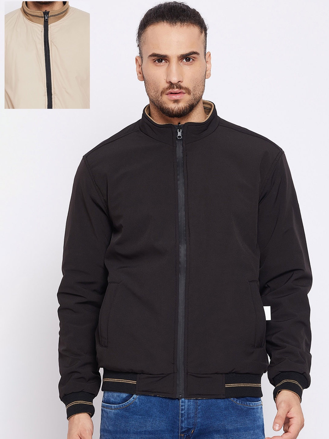 

Cantabil Men Reversible Bomber Jacket, Black