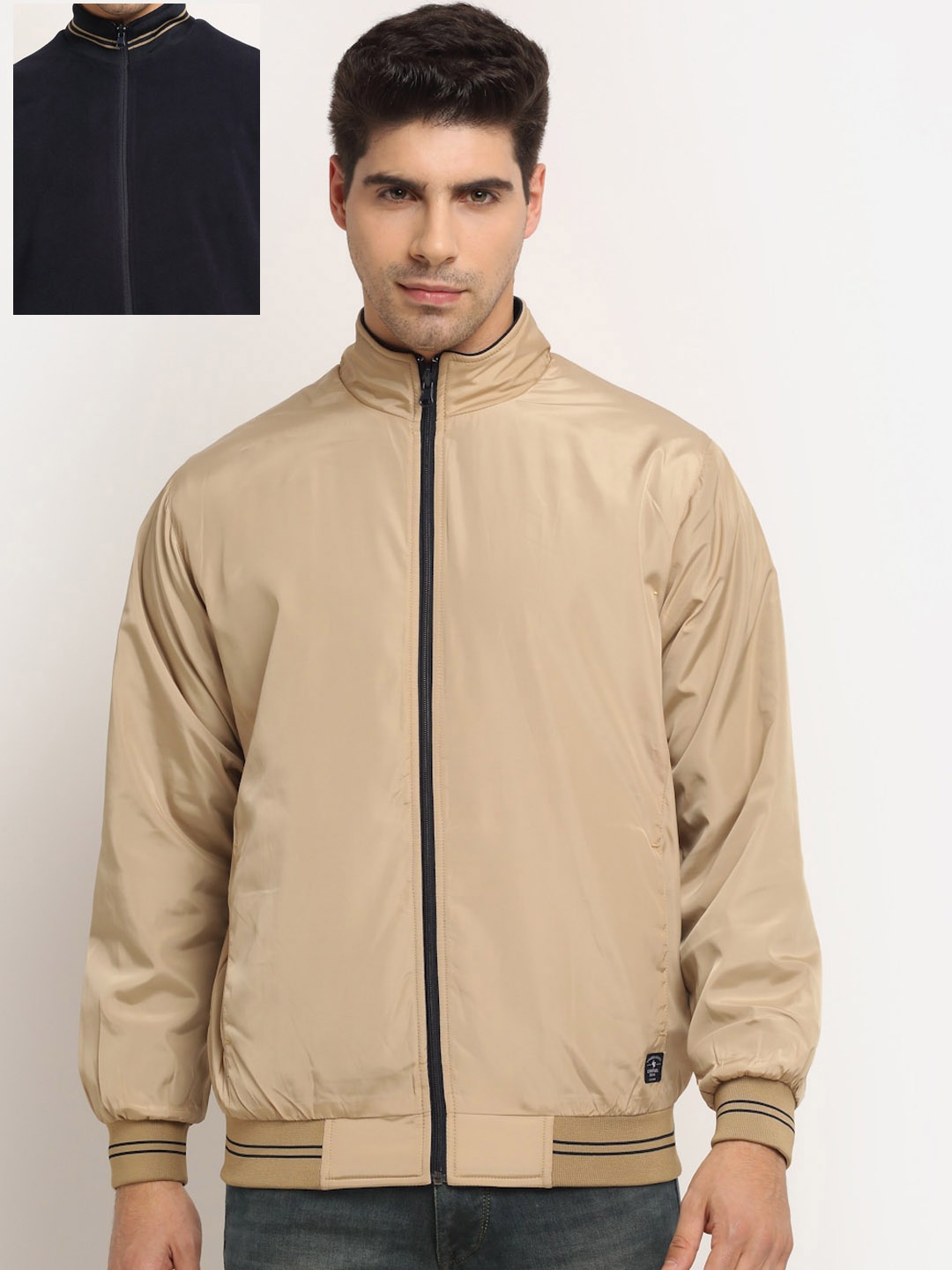 

Cantabil Men Reversible Bomber Jacket, Beige