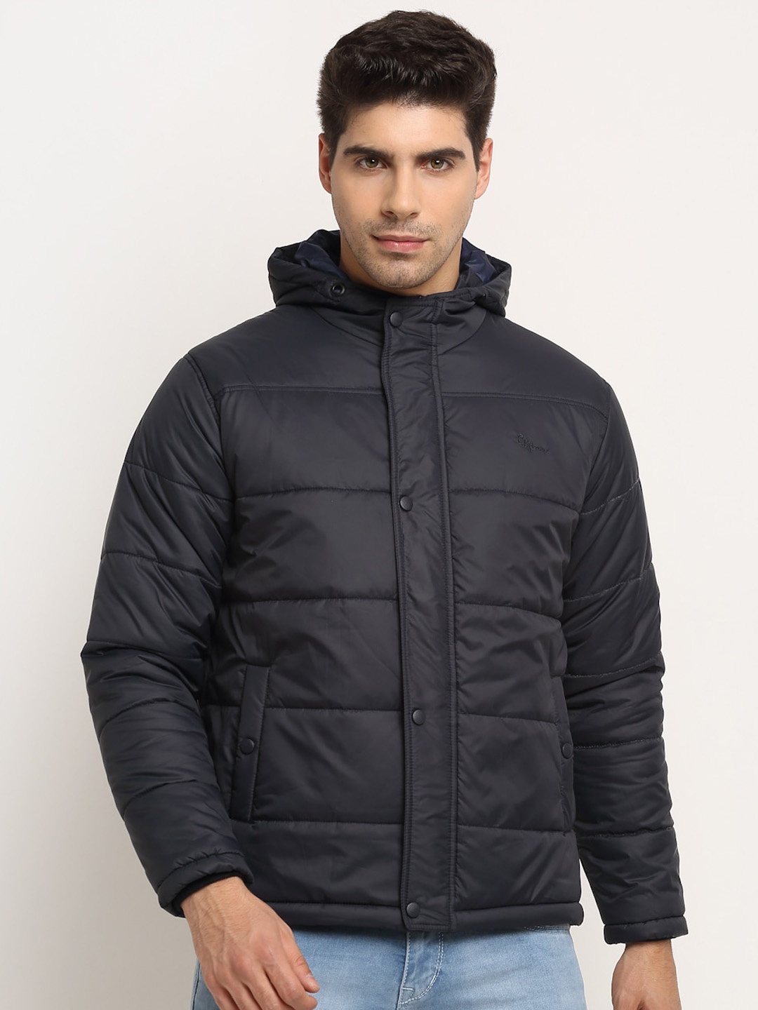 

Cantabil Men Hooded Lightweight Padded Jacket, Black