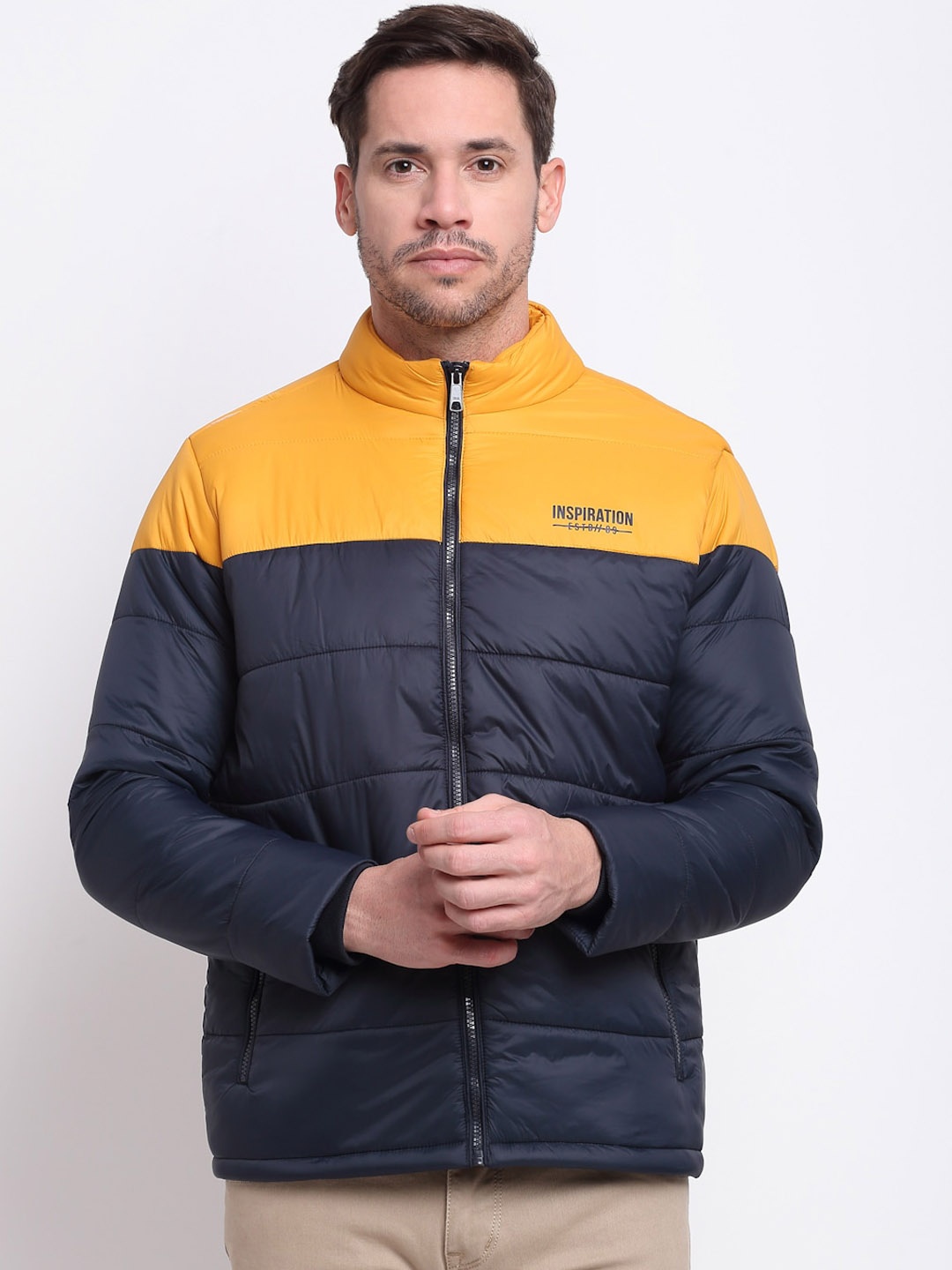 

Cantabil Men Colourblocked Lightweight Puffer Jacket, Navy blue