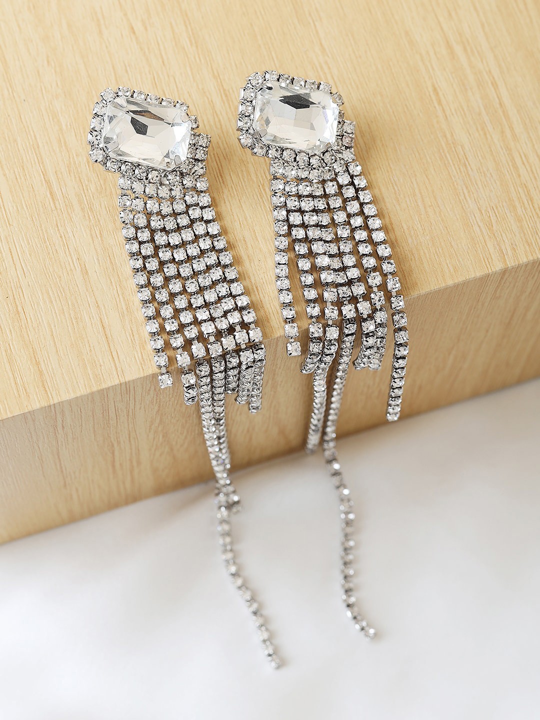 

Kazo Silver-Plated Contemporary Artificial Stones Drop Earrings