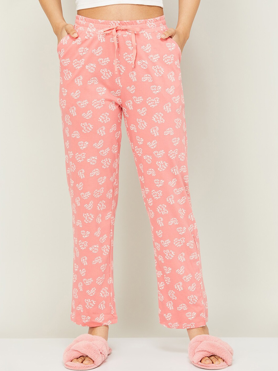 

Ginger by Lifestyle Printed Mid-Rise Cotton Lounge Pants, Coral