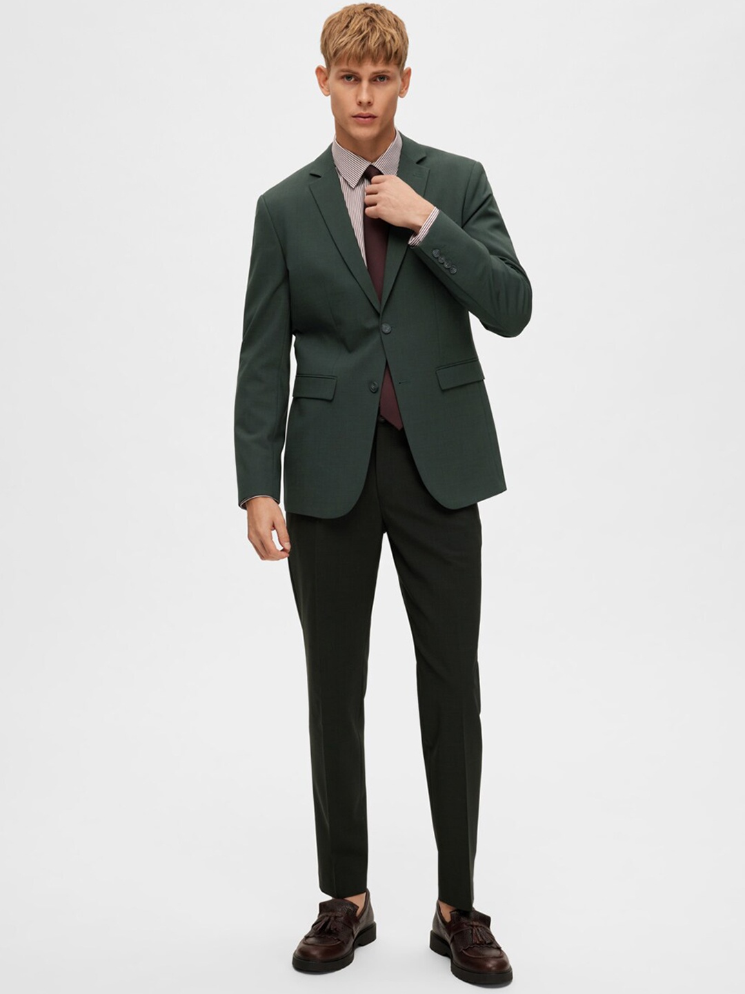 

SELECTED Men Slim-Fit Single-Breasted Formal Blazer, Green