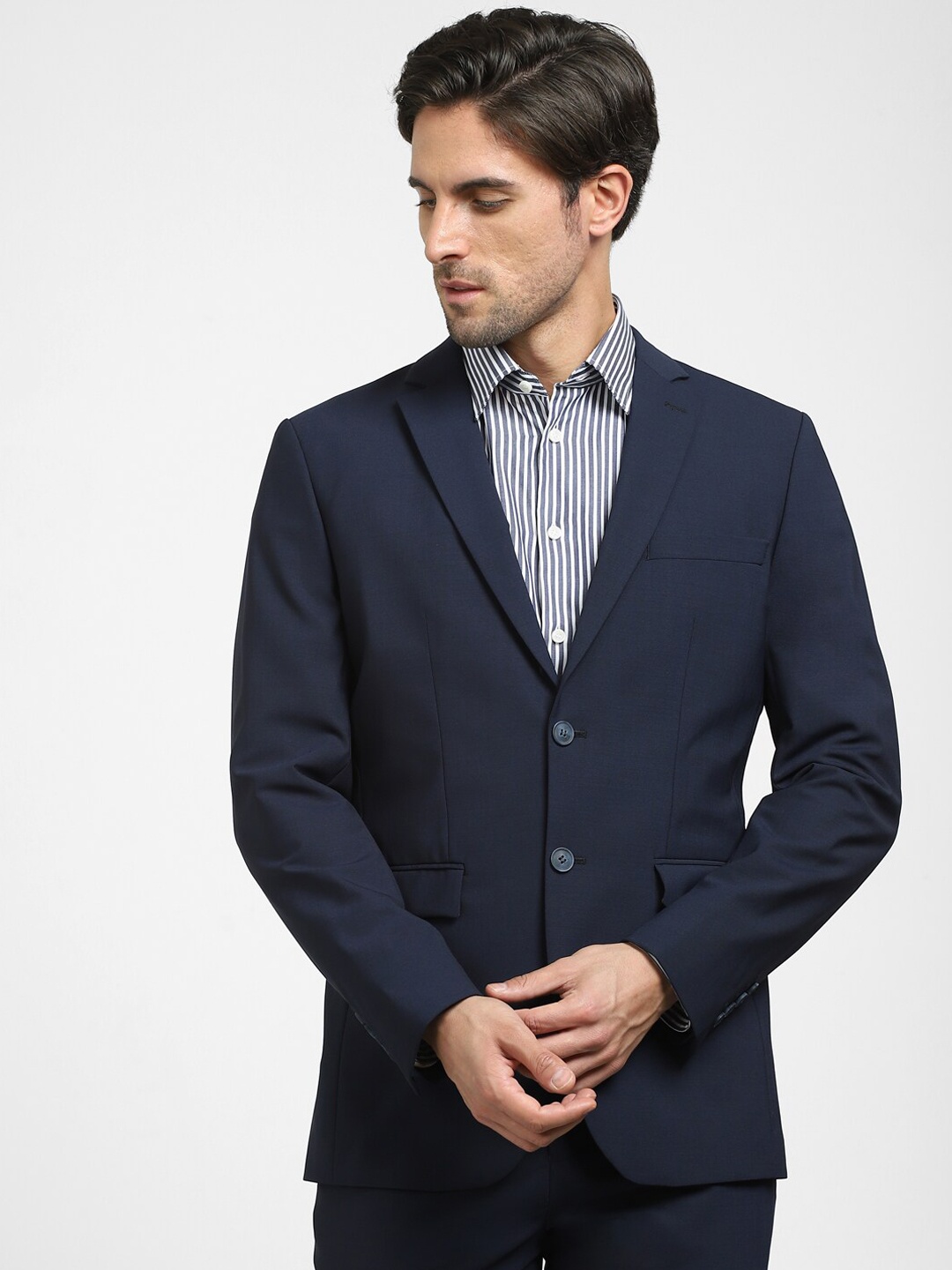 

SELECTED Men Slim-Fit Single-Breasted Formal Blazers, Navy blue