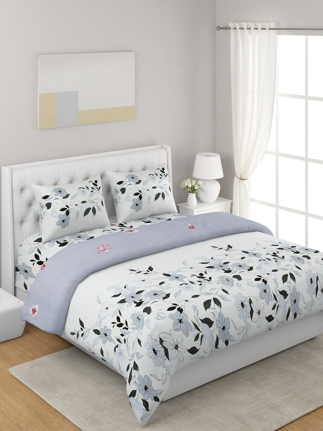 

A Homes Grace Grey 4-Pcs Printed Double Queen Bedding Set