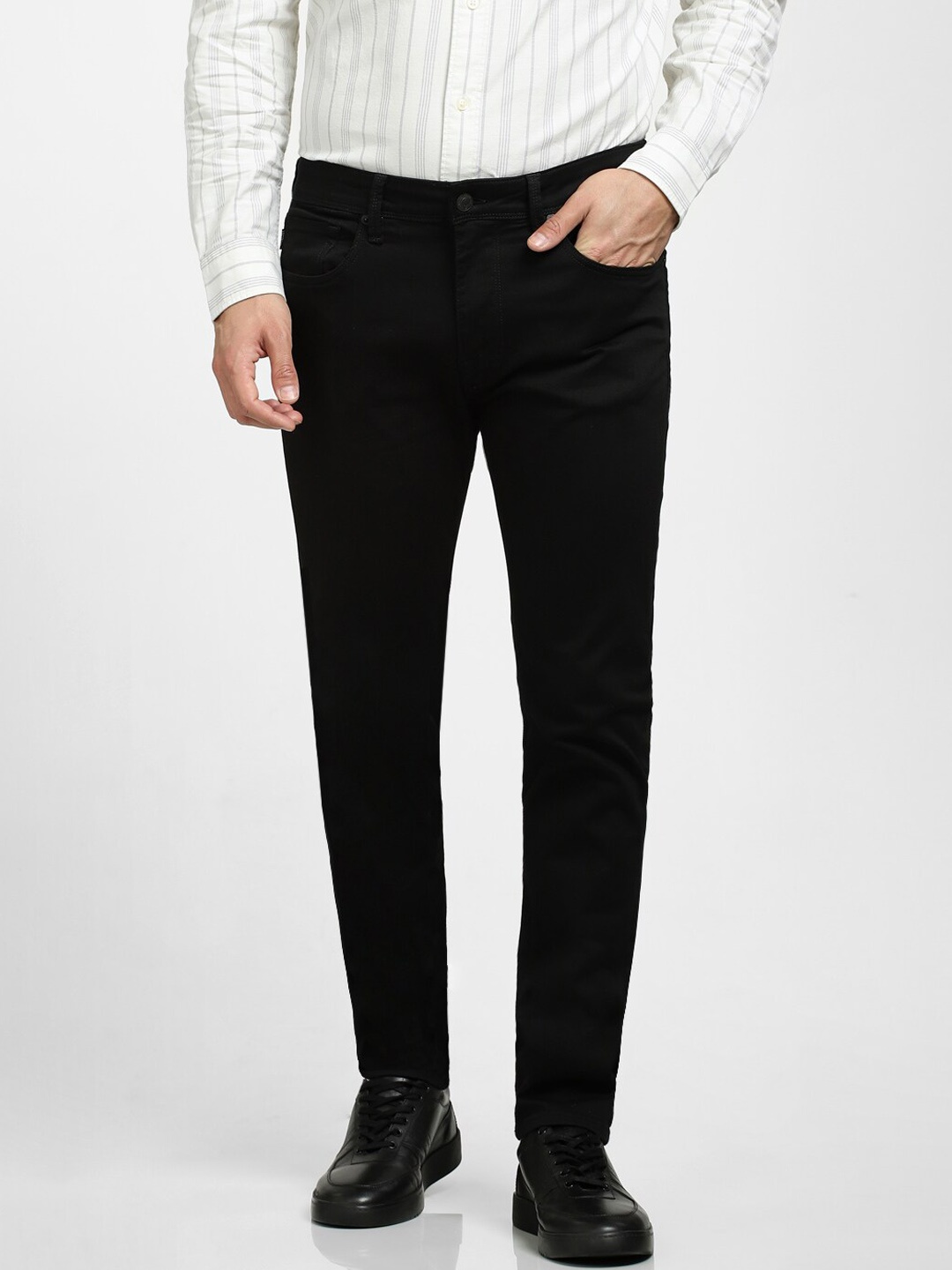 

SELECTED Men Cotton Slim Fit Low Distress Jeans, Black