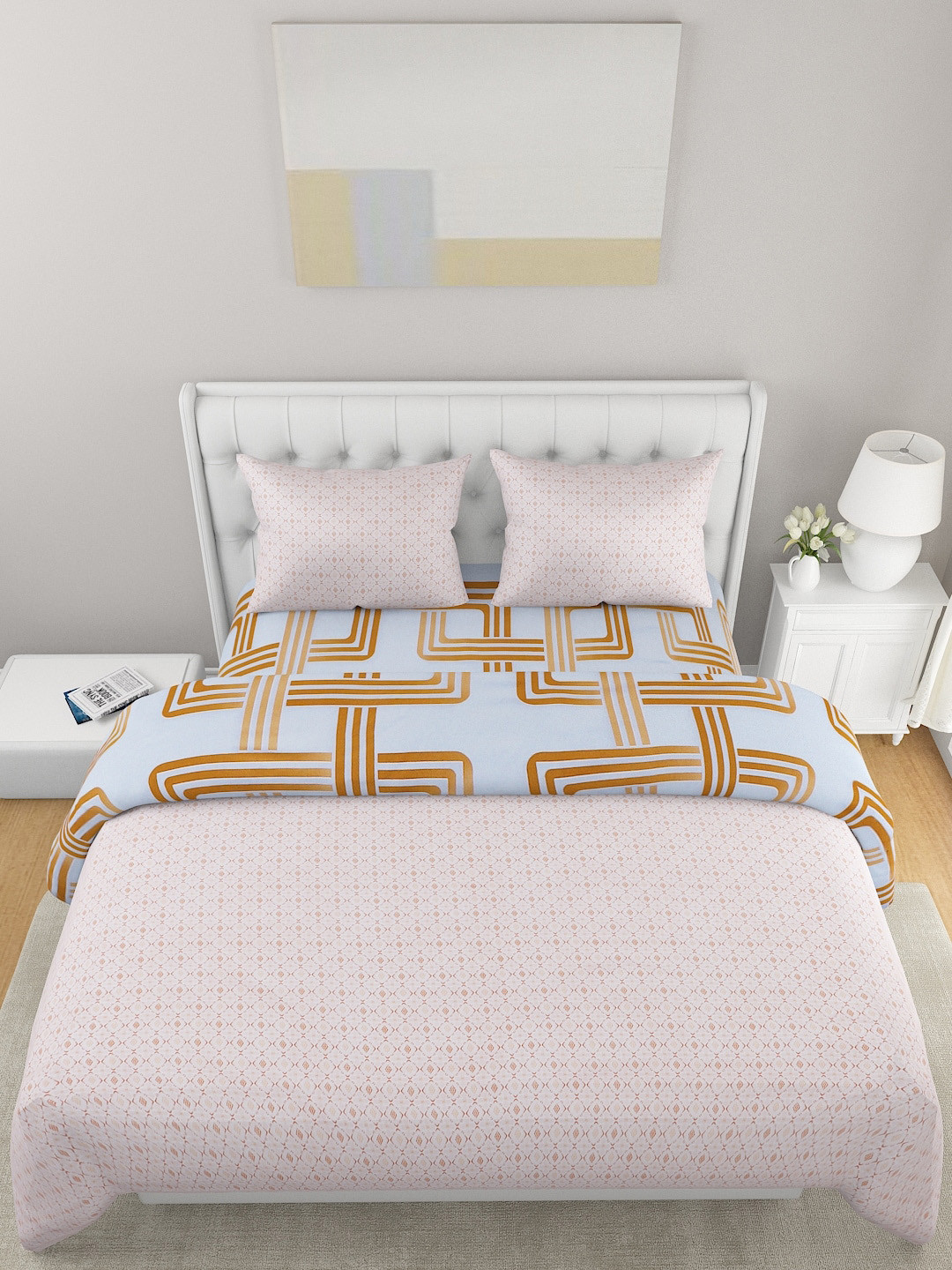 

A Homes Grace Blue 4-Pcs Printed Double Queen Bedding Set