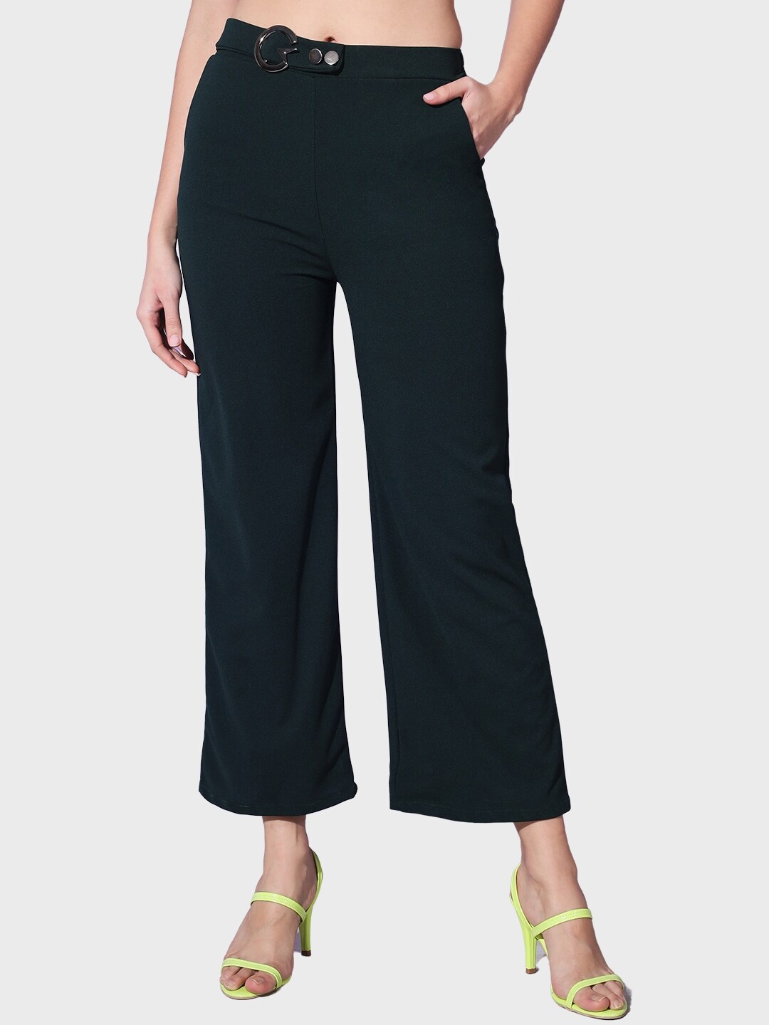 

BUY NEW TREND Women Mid-Rise Comfort Easy Wash Parallel Trousers, Green