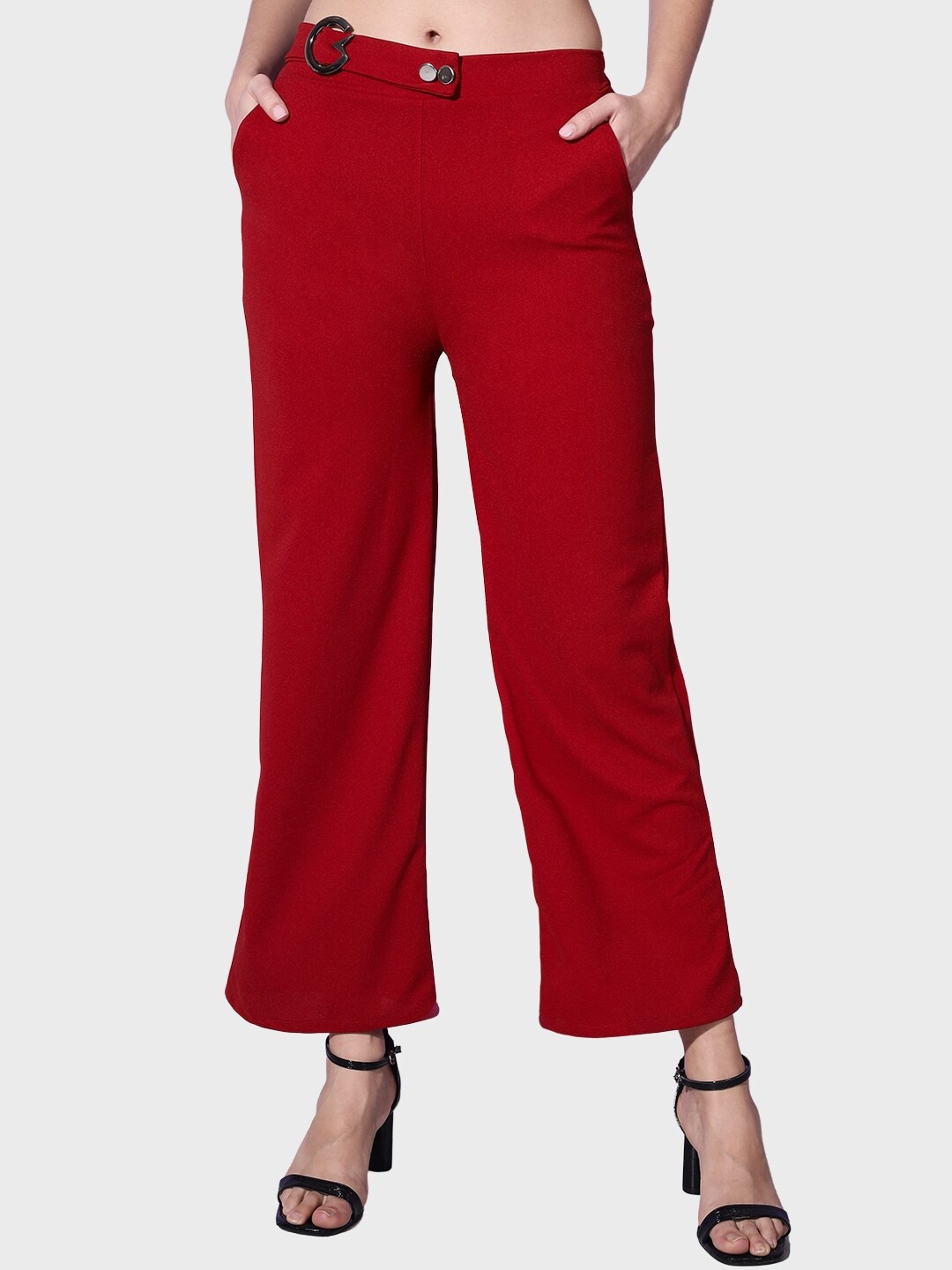 

BUY NEW TREND Women Comfort Easy Wash Cropped Parallel Trousers, Maroon
