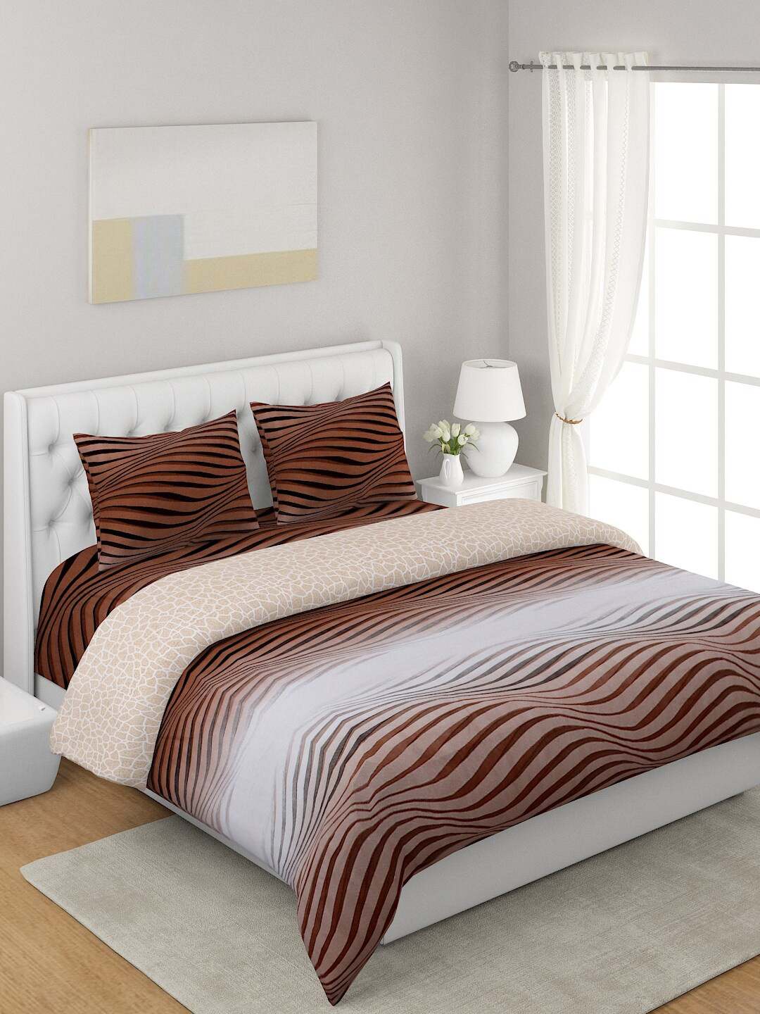 

A Homes Grace Brown 4-Pcs Printed Double Queen Bedding Set