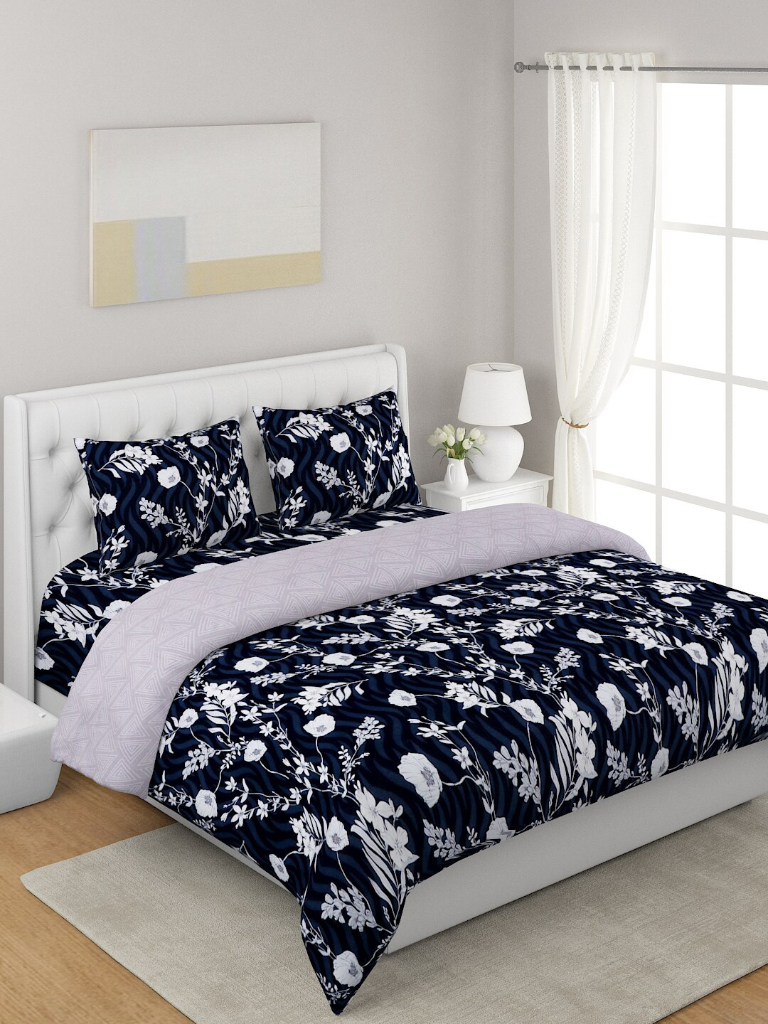 

A Homes Grace White 4-Pcs Printed Double Queen Bedding Set