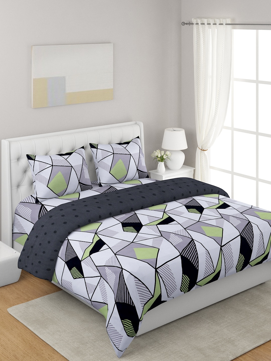 

A Homes Grace Purple & Grey 4-Pcs Printed Double Queen Reversible Bedding Set
