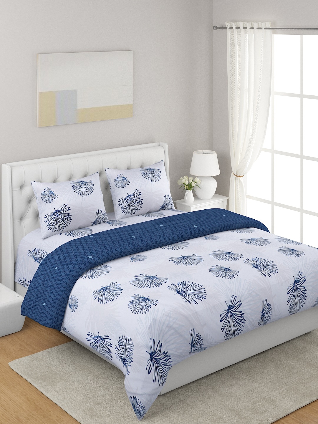 

A Homes Grace Blue 4-Pcs Printed Double Queen Bedding Set