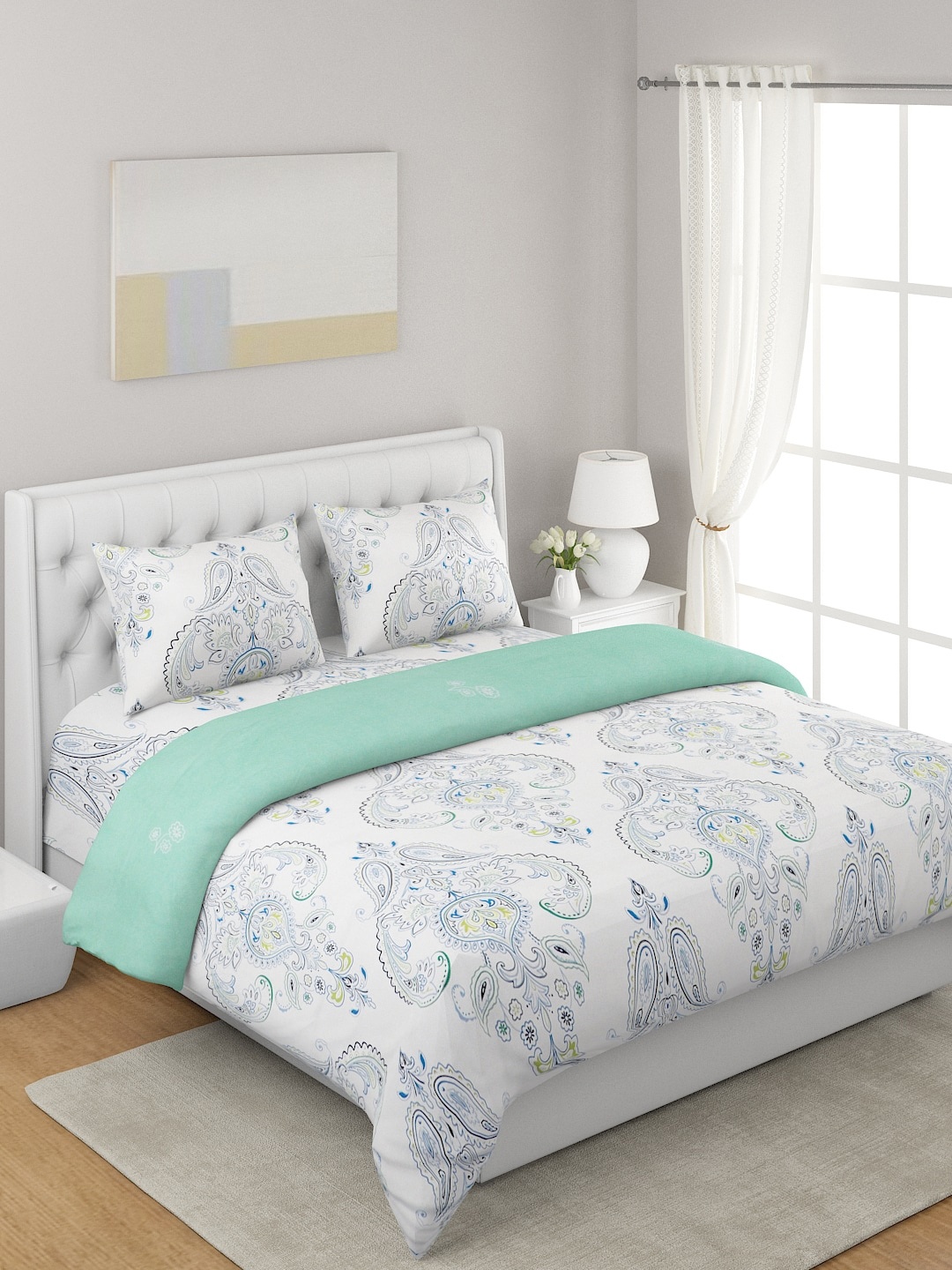 

A Homes Grace White 4-Pcs Printed Double Queen Bedding Set