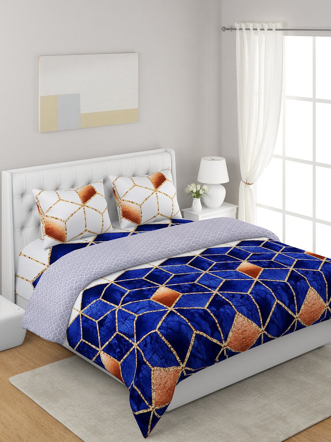 

A Homes Grace Blue 4-Pcs Printed Double Queen Bedding Set