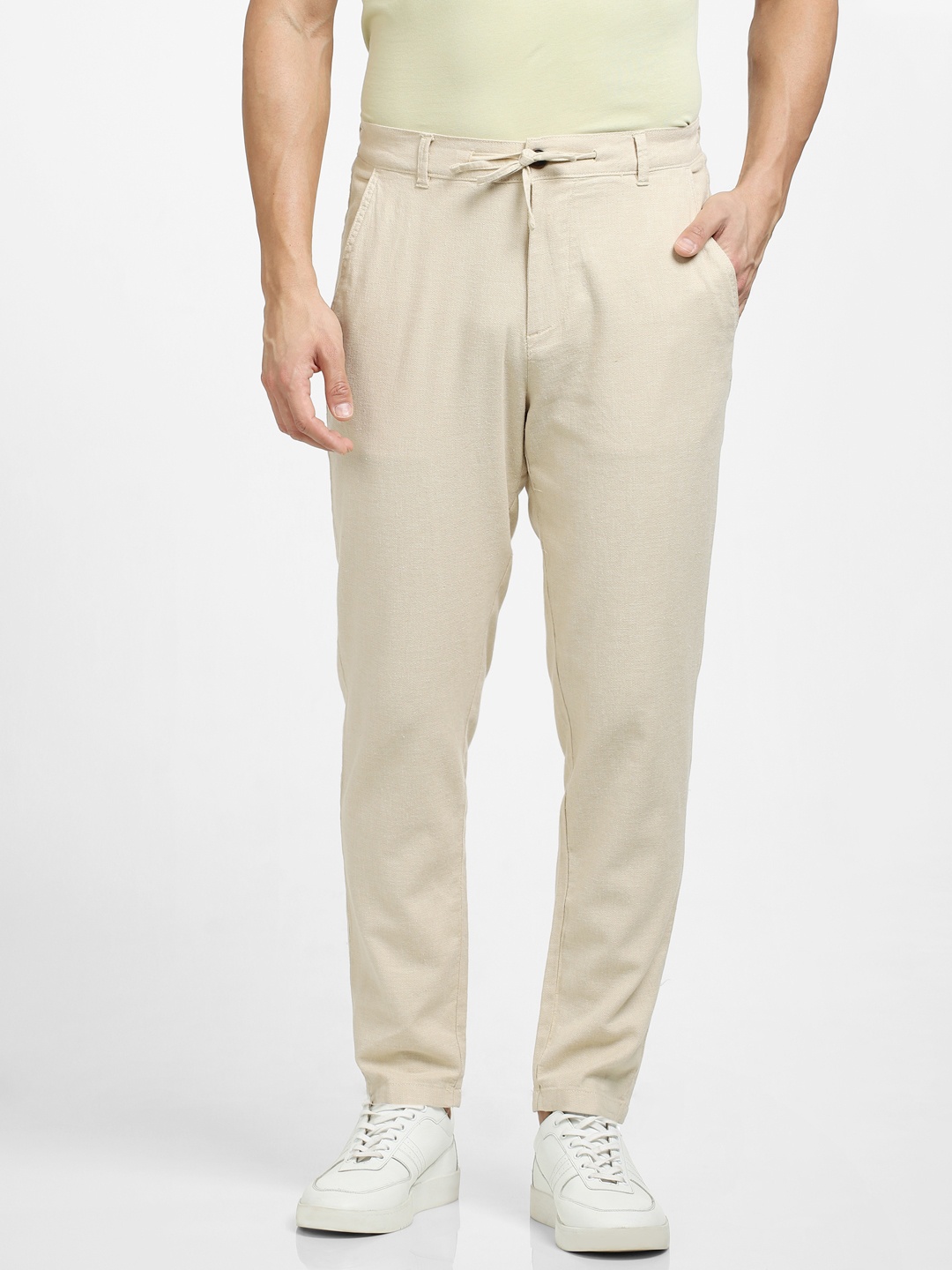 

SELECTED Men Slim Fit Organic Cotton Trousers, Beige