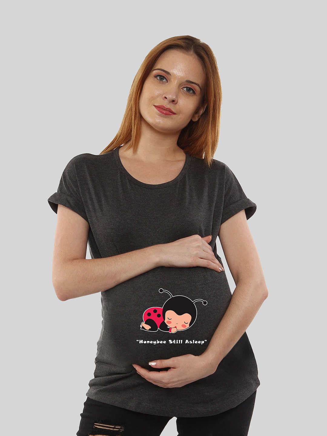 SillyBoom Women Charcoal Printed T-shirt
