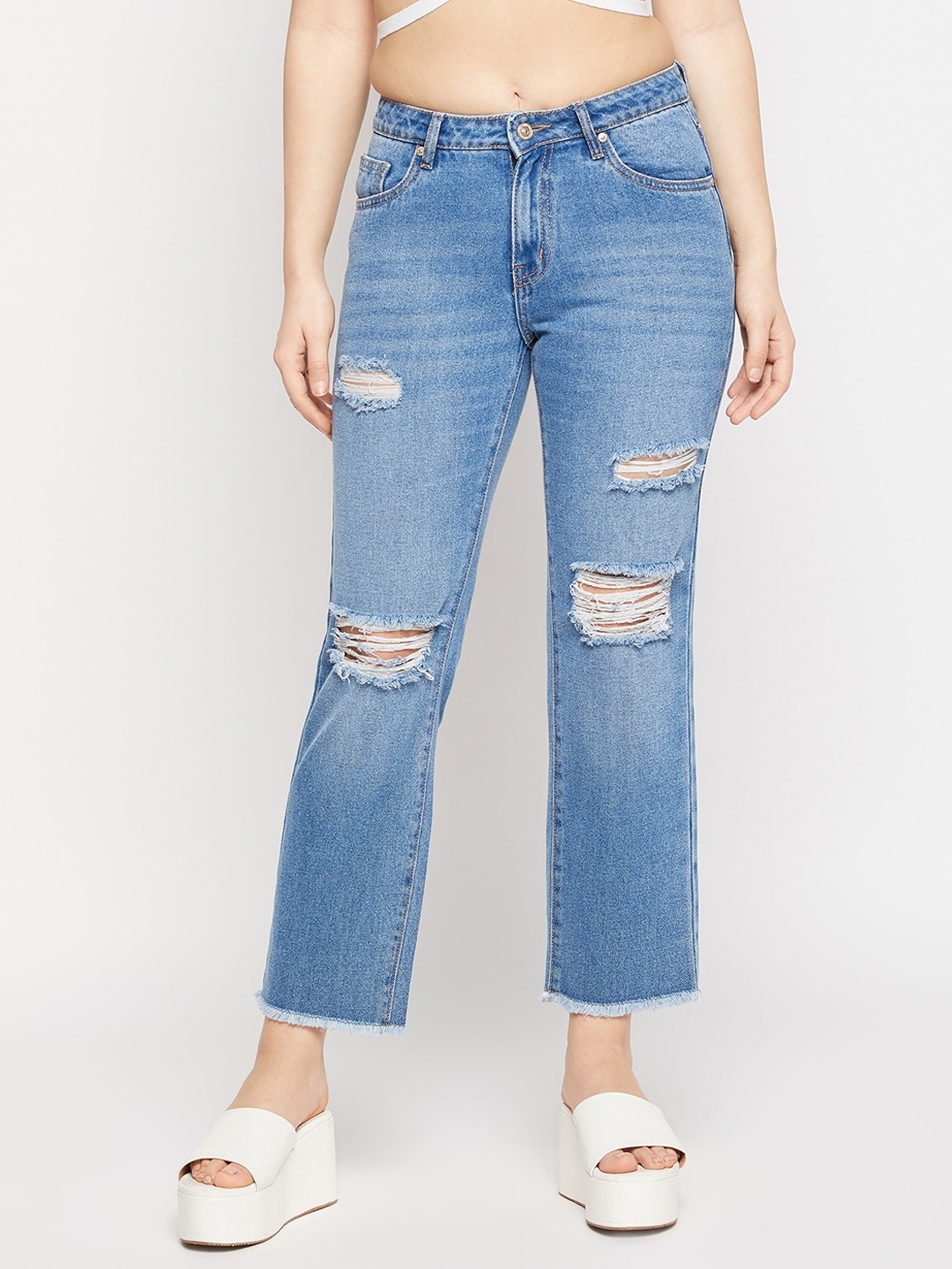 

Madame Women Highly Distressed Light Fade Jeans, Blue