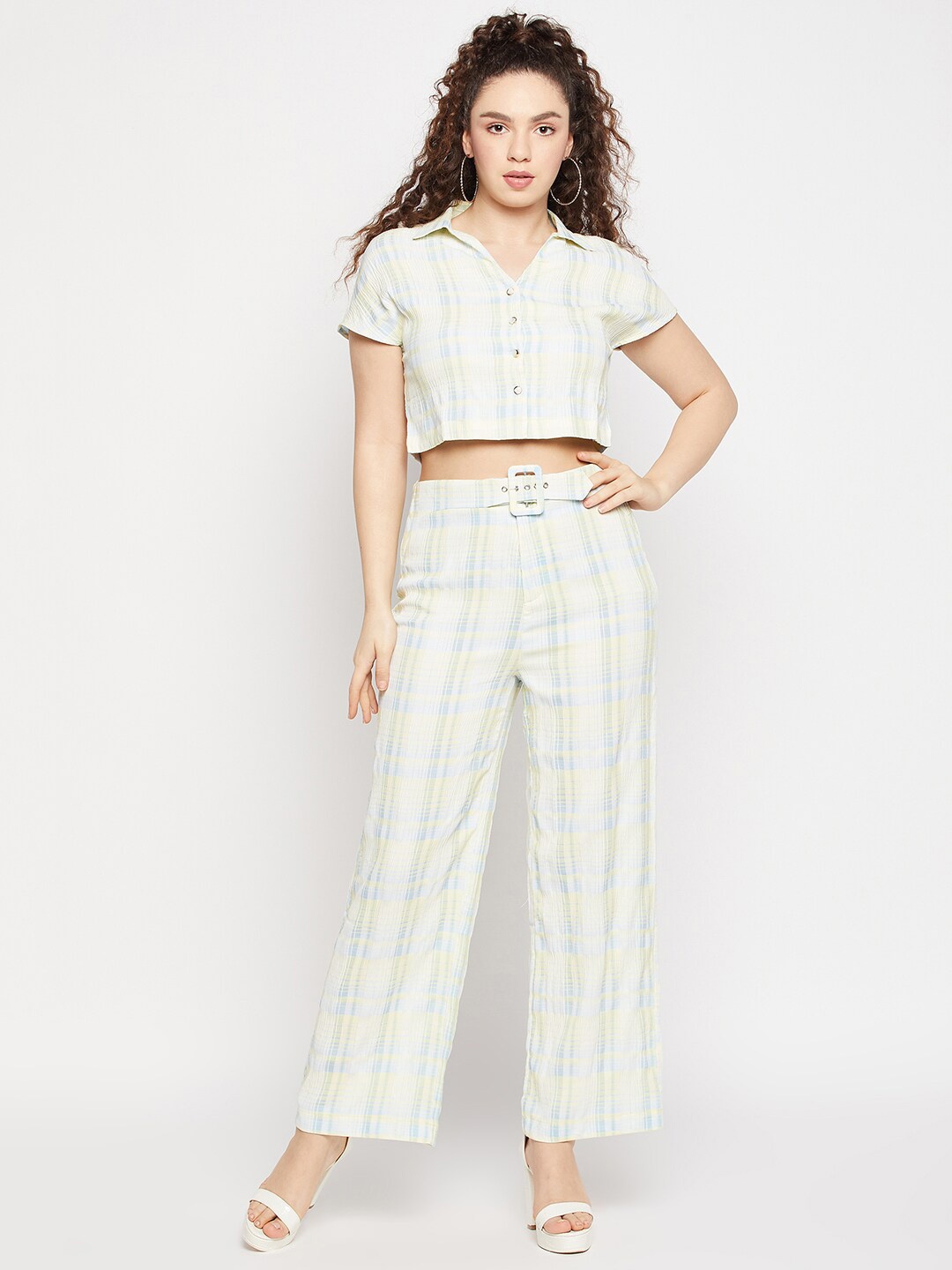 

Madame Women Striped Cotton Top with Trousers, Turquoise blue