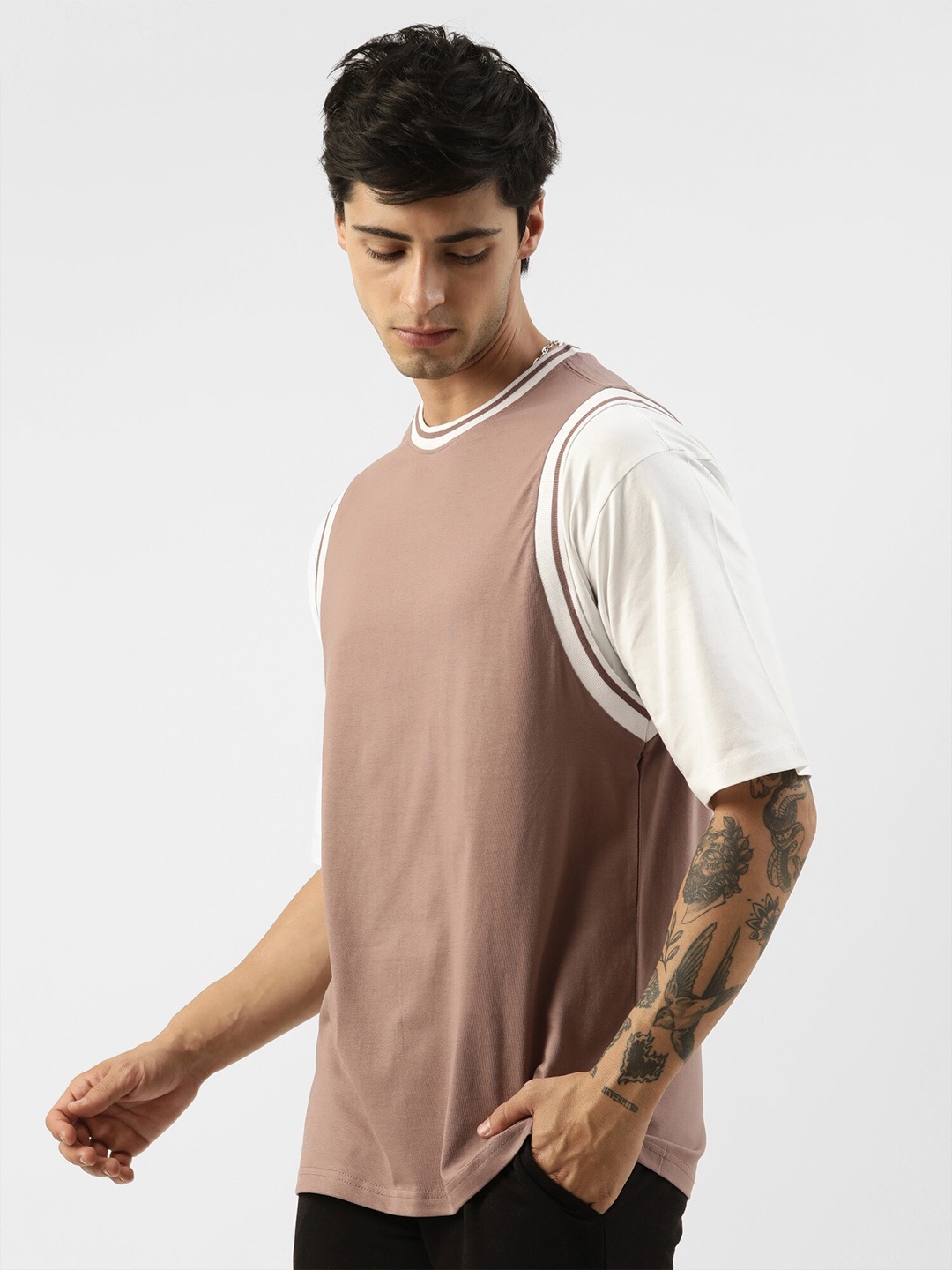 

Maniac Round Neck Drop-shoulder Sleeves Pure Cotton Oversize Fit T-shirt, Brown