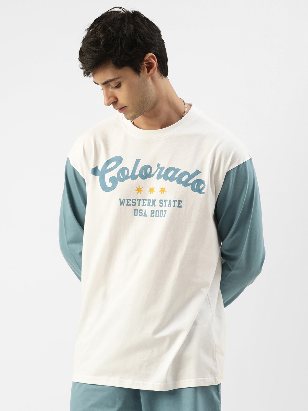 

Maniac Typography Printed Drop-Shoulder Cotton Oversized-Fit T-shirt, White