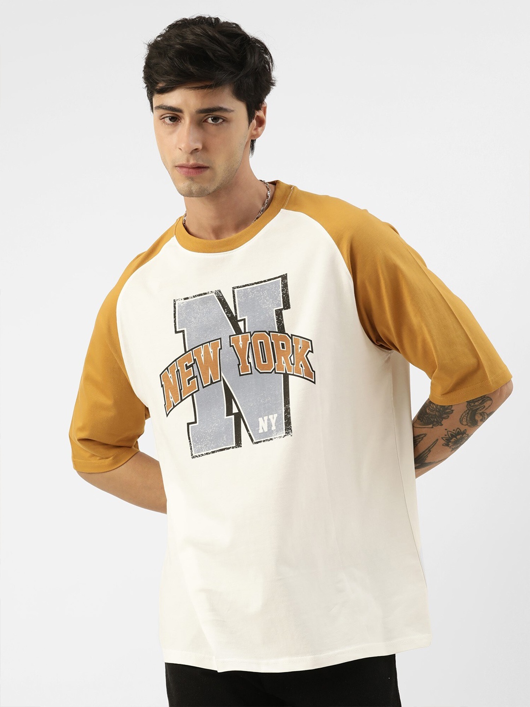 

Maniac Typography Printed Oversized T-shirt, Mustard