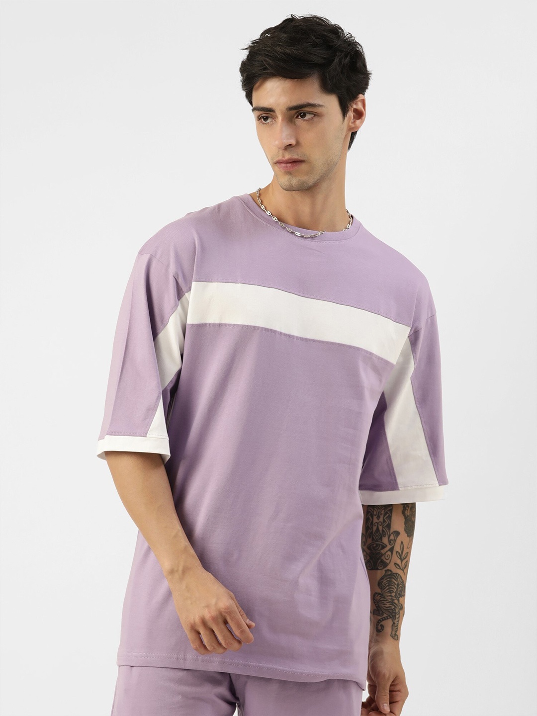 

Maniac Round Neck Drop-Shoulder Sleeve Boxy Cotton T-shirt, Purple