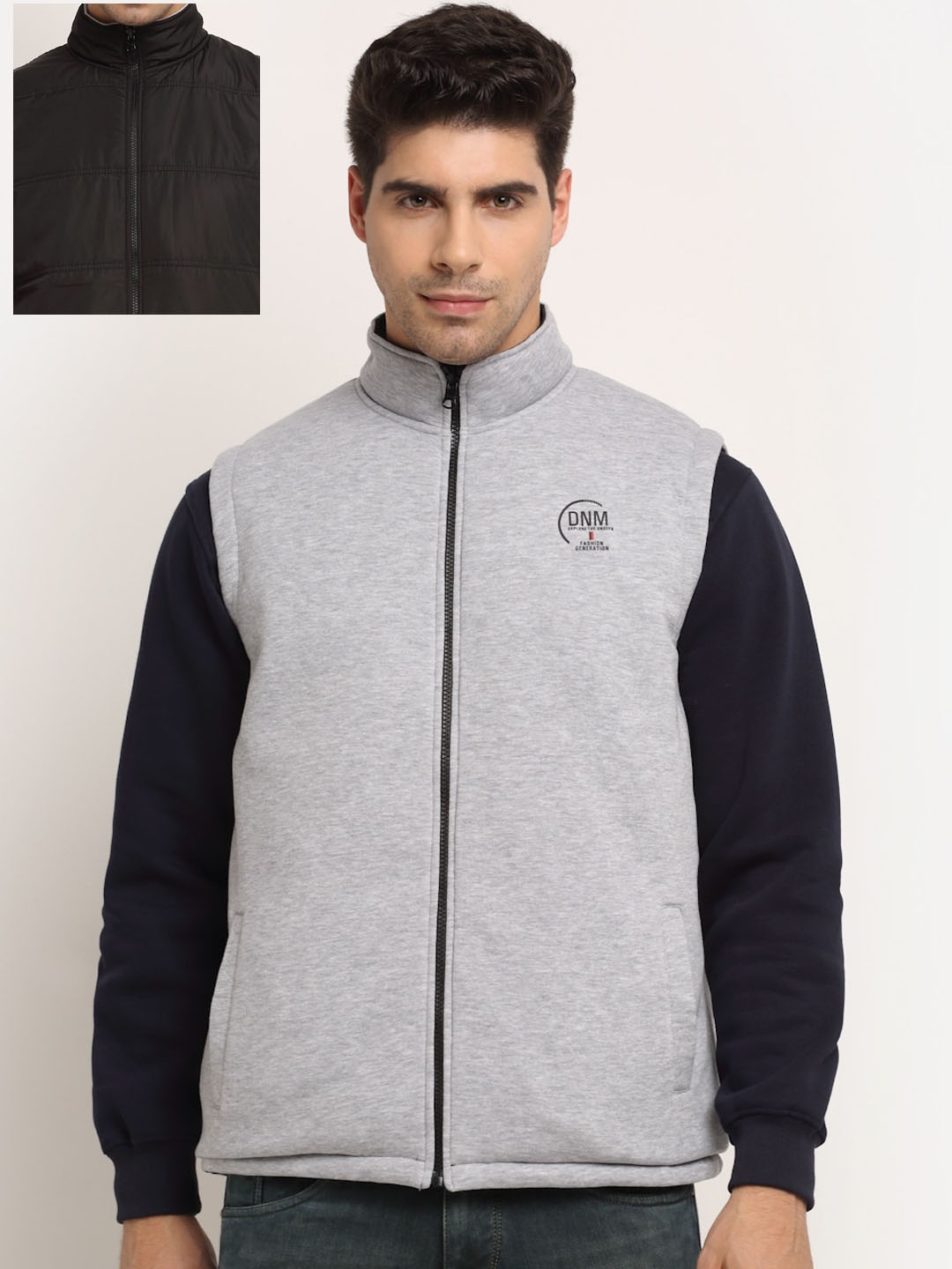 

Cantabil Men Fleece Reversible Padded Jacket, Grey melange