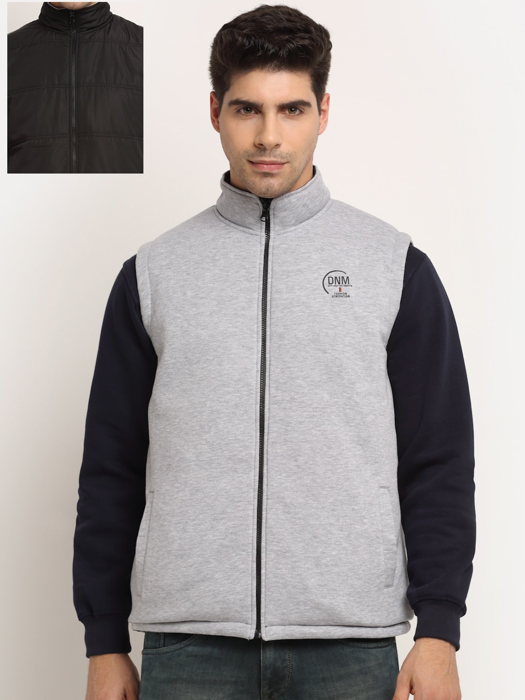 

Cantabil Men Fleece Reversible Padded Jacket, Grey